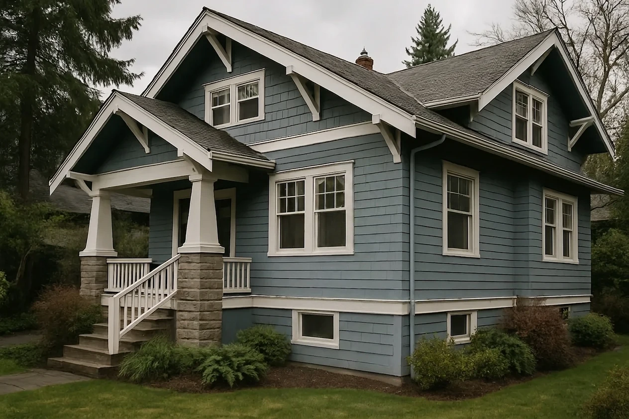 Freshly painted two-story home exterior in a Seattle-area neighborhood.
