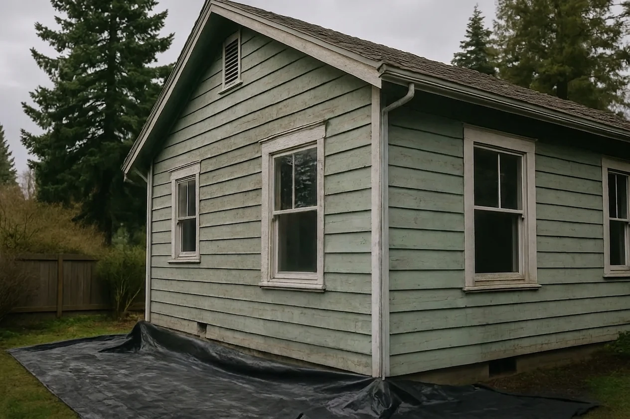 Repainted trim and siding on a craftsman-style house.