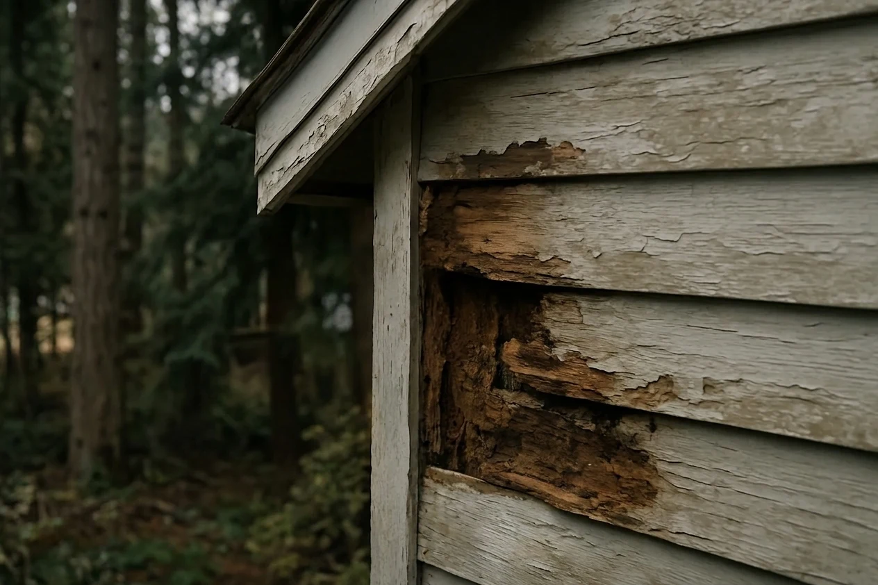 Repaired and freshly sealed exterior trim on a Pacific Northwest house.