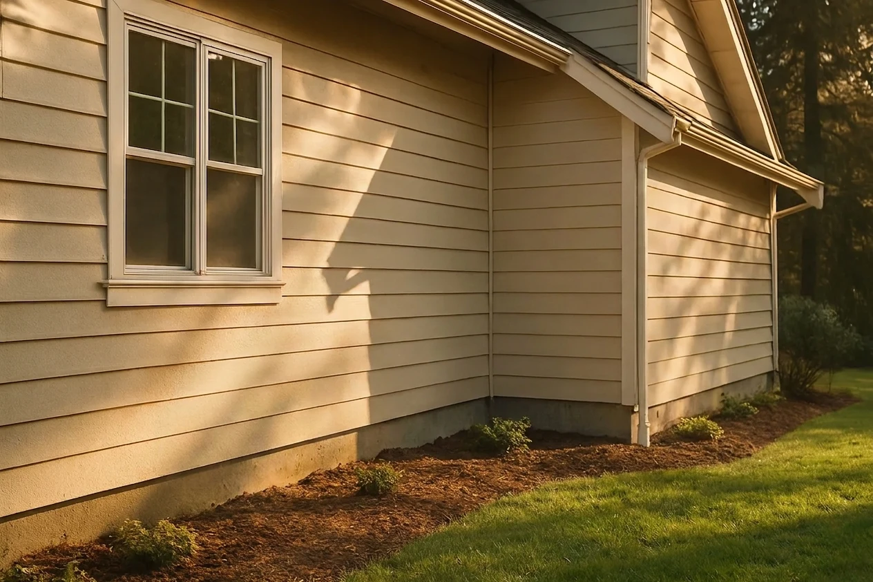 Freshly washed home exterior ready for paint in a Seattle-area neighborhood.